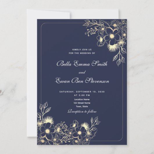Classic Navy Blue Wedding Einladung mit QR Code (Vorderseite)
