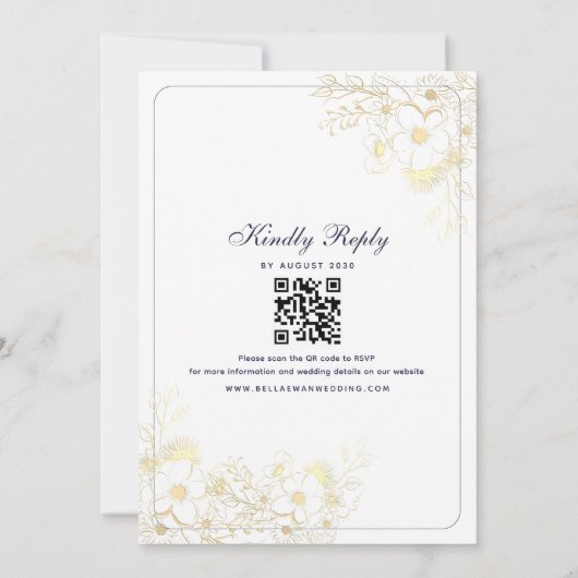 Classic Navy Blue Wedding Einladung mit QR Code (Rückseite)