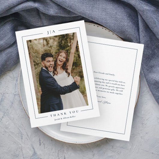 Classic Navy Blue Wedding Foto Dankeskarte