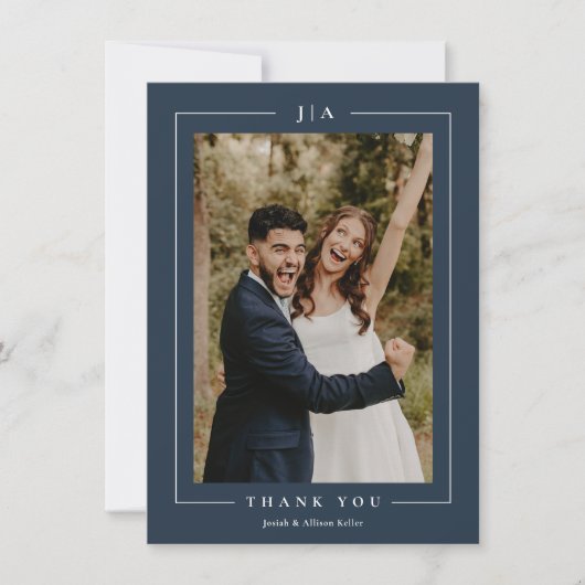 Classic Navy Blue Wedding Foto Dankeskarte (Vorderseite)