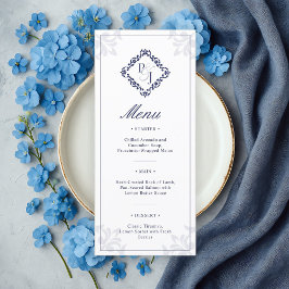 Classic Navy Blue Wedding Menu Card Menükarte
