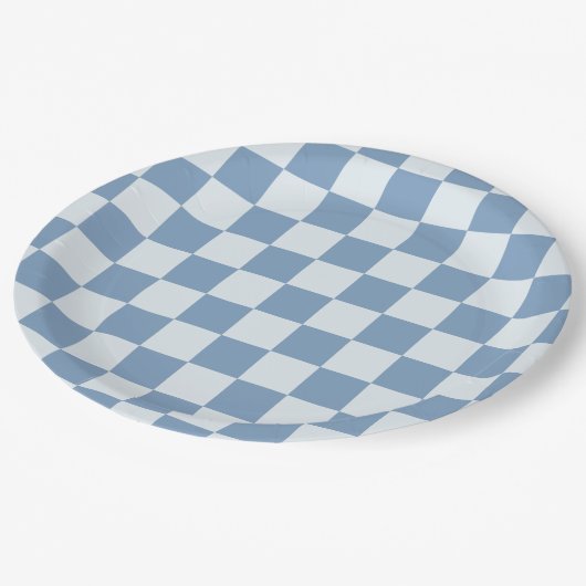 Classic Navy Blue & White Gingham Picnic Pappteller (Schrägansicht)