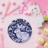 Classic Navy Blue, White Rabbit Birds Dedham Delft Pappteller (Party)