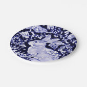 Classic Navy Blue, White Rabbit Birds Dedham Delft Pappteller (Schrägansicht)