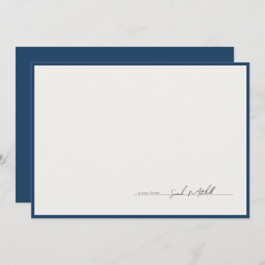 Classic Navy Border Personalized Script Mitteilungskarte (Vorne/Hinten)