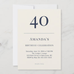 Classic Navy & Cream 40th Birthday Celebration Inv Einladung