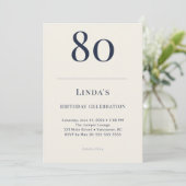 Classic Navy & Cream 80th Birthday Celebration Einladung (Stehend Vorderseite)