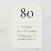 Classic Navy & Cream 80th Birthday Celebration Einladung (Vorne/Hinten)