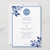 Classic Navy Floral Elegante Hochzeit Einladung (Vorderseite)