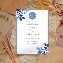 Classic Navy Floral Elegante Hochzeit Einladung