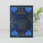Classic Navy Floral Wedding Invite Template Einladung (Stehend Vorderseite)