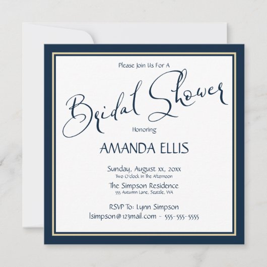 Classic Navy & Gold - Bridal Shower Einladung (Vorderseite)