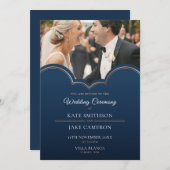 Classic Navy Gold Foto Save the Date Einladung (Vorne/Hinten)