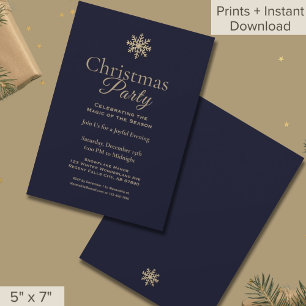 Classic Navy Gold Snowflake Weihnachts-Party Einladung