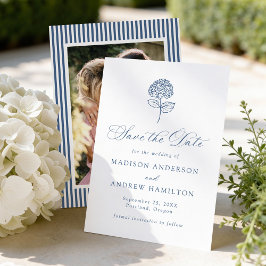 Classic Navy Hydrangea Photo Wedding Save The Date
