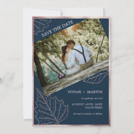 Classic Navy Matt Rose Gold Blätter Hochzeit Save The Date