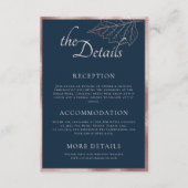 Classic Navy Matt Rose Gold Blätter Hochzeitsdetai Begleitkarte (Vorderseite)