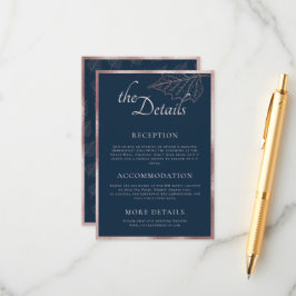 Classic Navy Matt Rose Gold Blätter Hochzeitsdetai Begleitkarte
