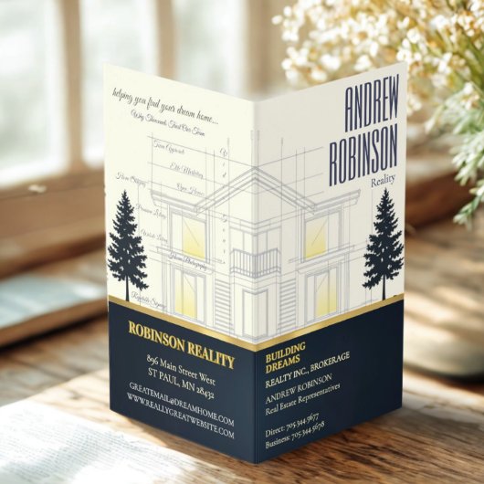 Classic Navy Open House Floor Plan Elegant Detail Visitenkarten