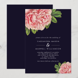 Classic Navy & Pink Peony Wedding Einladung