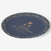 Classic Navy Plaid Teddy Bear Girl Birthday  Pappteller (Schrägansicht)