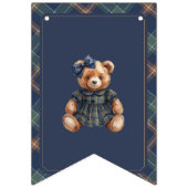 Classic Navy Plaid Teddy Bear Girl Happy Birthday  Wimpelkette (Erste Fahne)