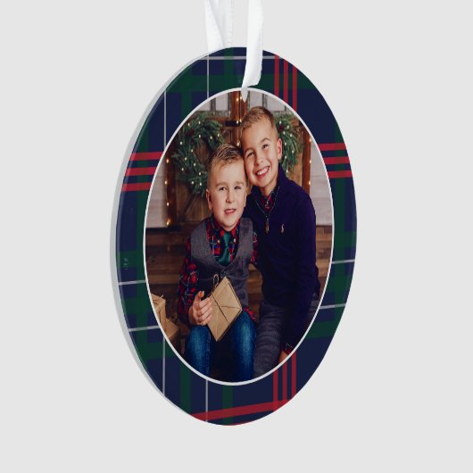 Classic Navy Red Green Tartan Kariertes Custom Fot Ornament (Vorderseite)