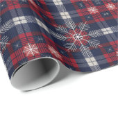 Classic Navy Red Plaid Snowflakes Christmas  Geschenkpapier (Rolleneckpunkt)