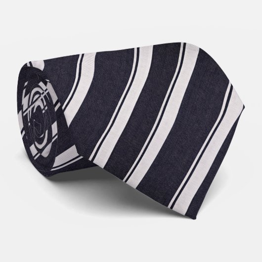 Classic Navy & Silver Diagonal Striped Krawatte (Gerollt)