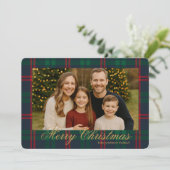 Classic Navy Tartan Plaid Photo Christmas Card Einladung (Stehend Vorderseite)