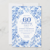 Classic Navy Toile Roses 60th Birthday Invite  Einladung (Vorderseite)