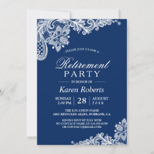 Classic Navy White Lace Retirement Party Einladung