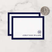 Classic Navy White Monogram Note Card Mitteilungskarte (Vorderseite/Rückseite Beispiel)