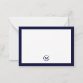Classic Navy White Monogram Note Card Mitteilungskarte (Rückseite)
