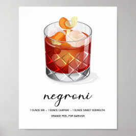 Classic Negroni Cocktail Recipe Art Poster