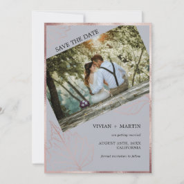 Classic Neutral Gray Matt Rose Gold Blätter Hochze Save The Date