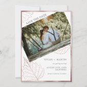 Classic Neutral Matt Rose Gold Blätter Hochzeit Save The Date (Vorderseite)