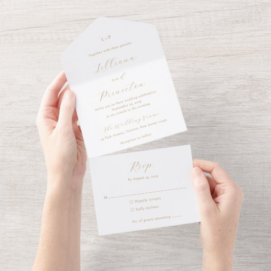 Classic Neutral Monogram Elegant Wedding All In One Einladung (Abreißen)