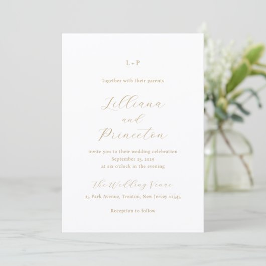 Classic Neutral Monogram Elegant Wedding Einladung (Stehend Vorderseite)