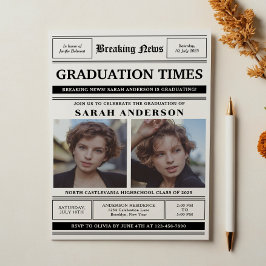 Classic Newspaper Style 2 Foto Graduation Party Einladung