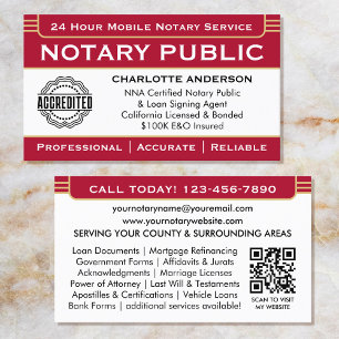 Classic Notary Signage Agent ID Logo Red Gold Visitenkarte