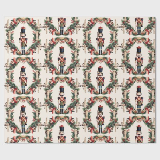 Classic Nutcracker Wreath Red Green Geschenkpapier (Flach)