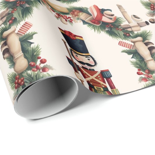 Classic Nutcracker Wreath Red Green Geschenkpapier (Rolleneckpunkt)