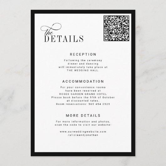 Classic old money black and white wedding einladung (Rückseite)