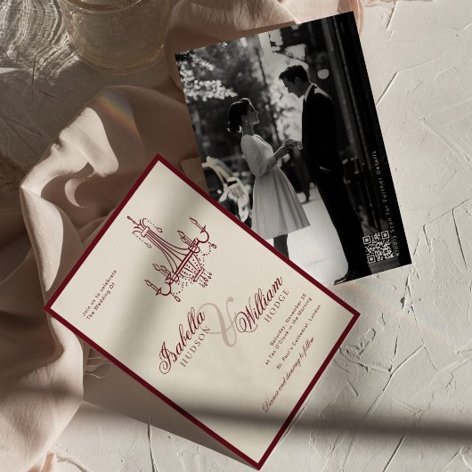 Classic Old Money Deep Red Retro Timeless Wedding Einladung