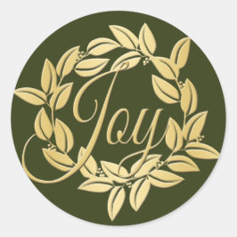 Classic Olive and Gold Bay Leaf Joy Wreath Runder Aufkleber