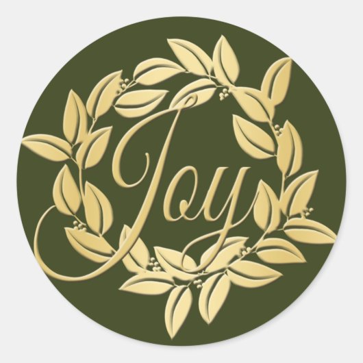 Classic Olive and Gold Bay Leaf Joy Wreath Runder Aufkleber (Vorderseite)