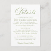 Classic Olive Green Calligraphy Wedding Details Begleitkarte (Vorderseite)