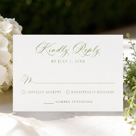 Classic Olive Green Calligraphy Wedding RSVP Karte