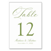 Classic Olive Green Calligraphy Wedding Tischnummer (Vorderseite)
